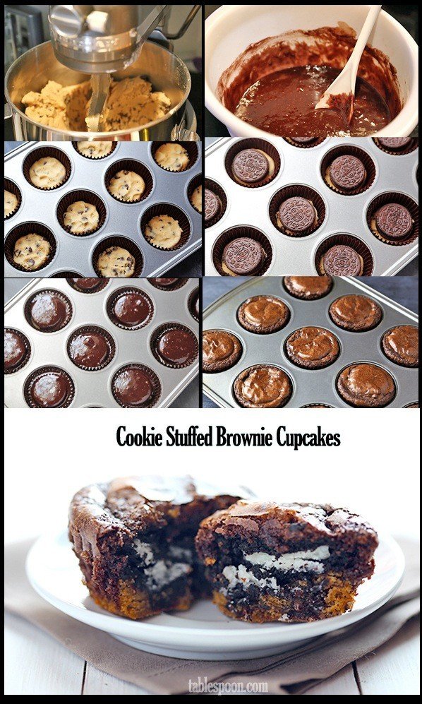 Cookie Stuffed Brownie Cupcakes