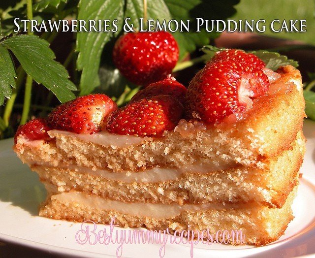 3 Layer Cake with Strawberries and Lemon Pudding