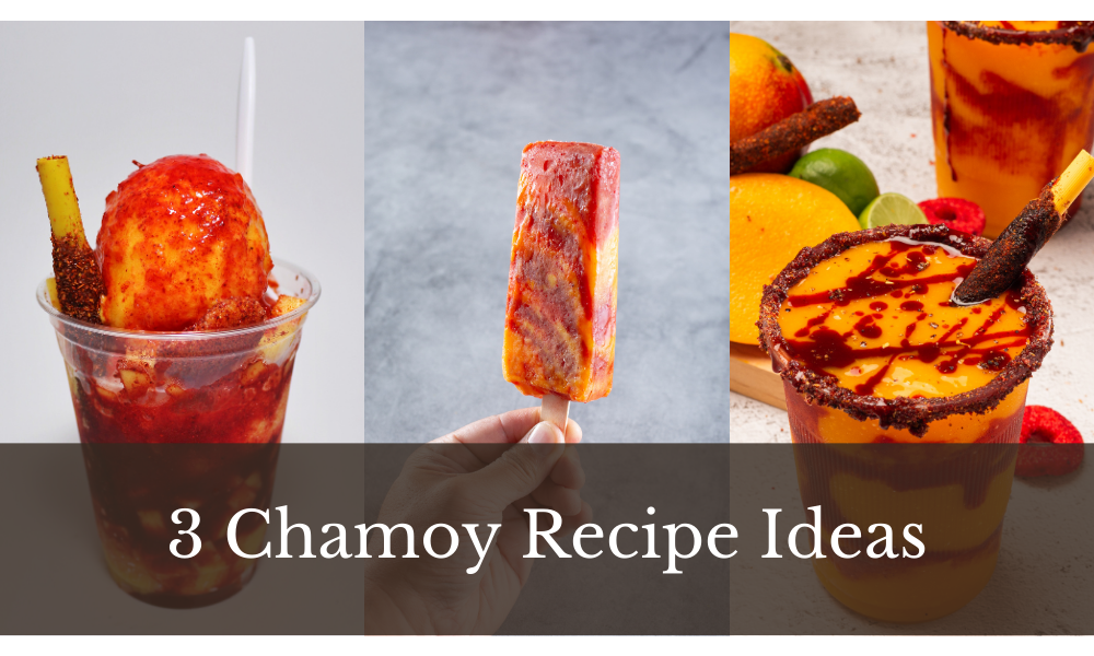 Three creative Mexican treat ideas featuring tangy, flavorful dipping sauce variations. From Sweet and tangy sauce dipped mangonadas to popsicles coated in sweet and spicy sauce, this image celebrates the versatility of this iconic Mexican condiment.