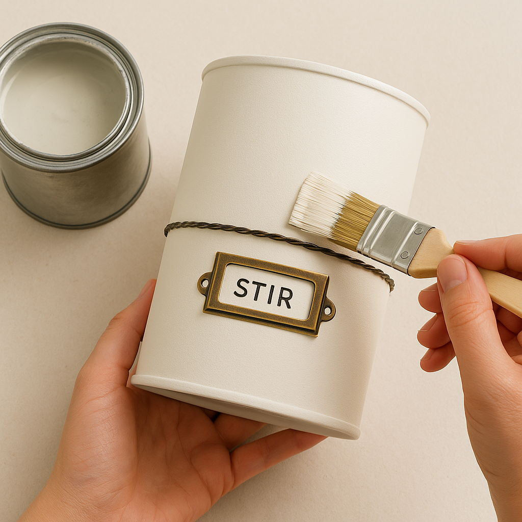  Hand painting a kitchen utensil holder with chalk paint and wire