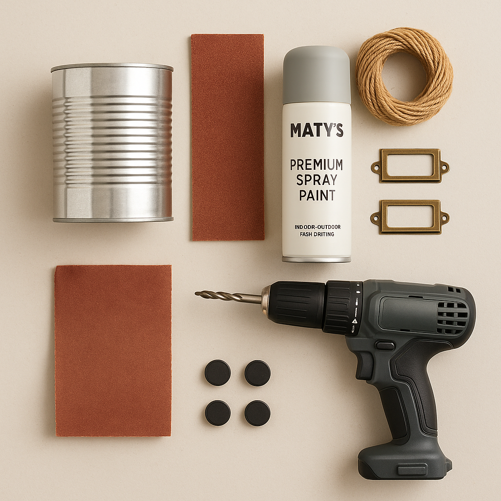 DIY kitchen utensil holder supplies laid out before project