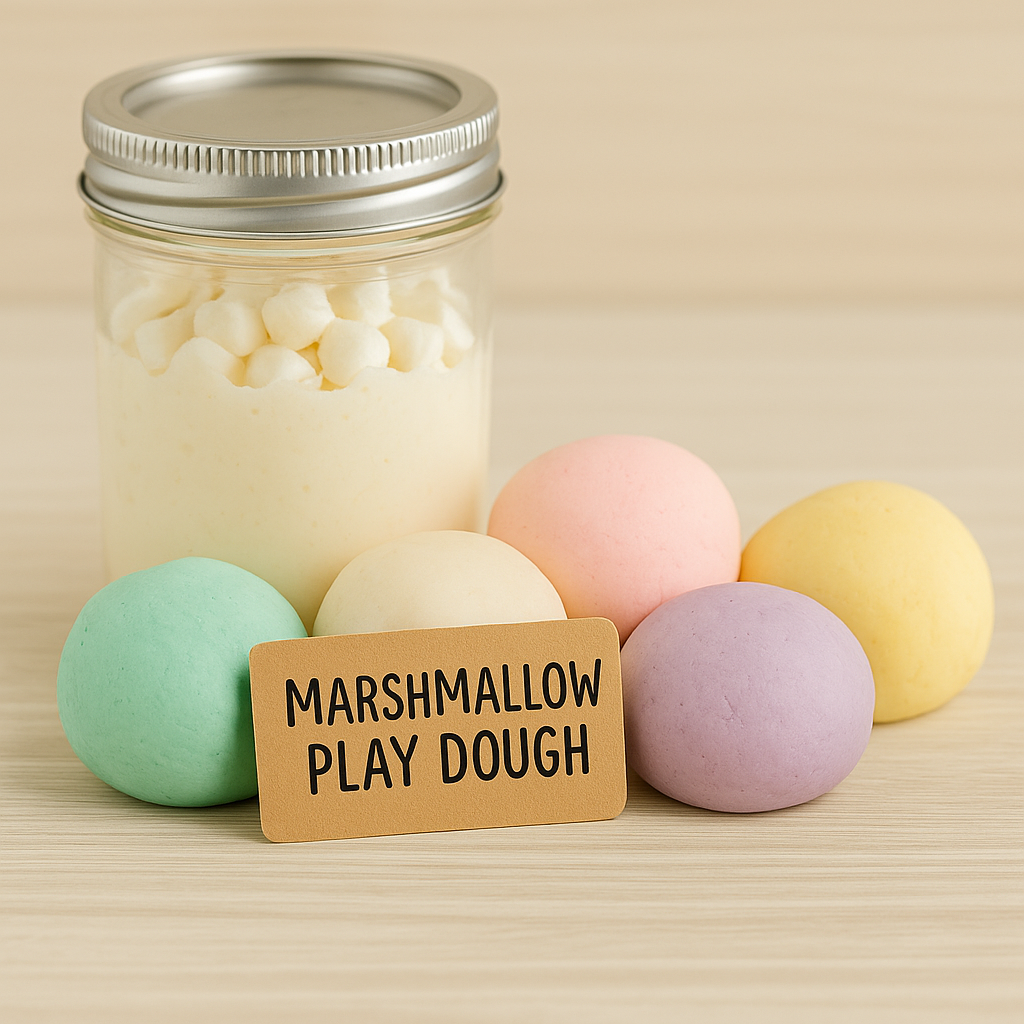 Pastel edible dough made with melted marshmallows for extra squishiness