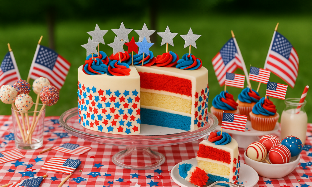 american American Flag Cake: A Red, White, and Blue Celebration