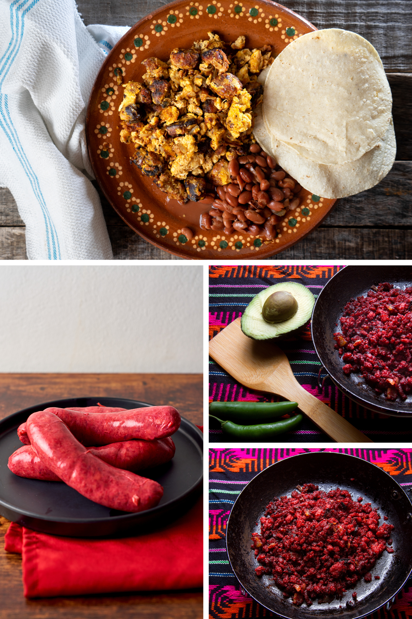 Delicious plate of scrambled eggs with Spanish chorizo, beans, and corn tortillas – a perfect way to learn how to cook chorizo for breakfast.